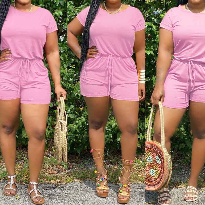 plus size jumpsuits shorts-pink-combined view-front view