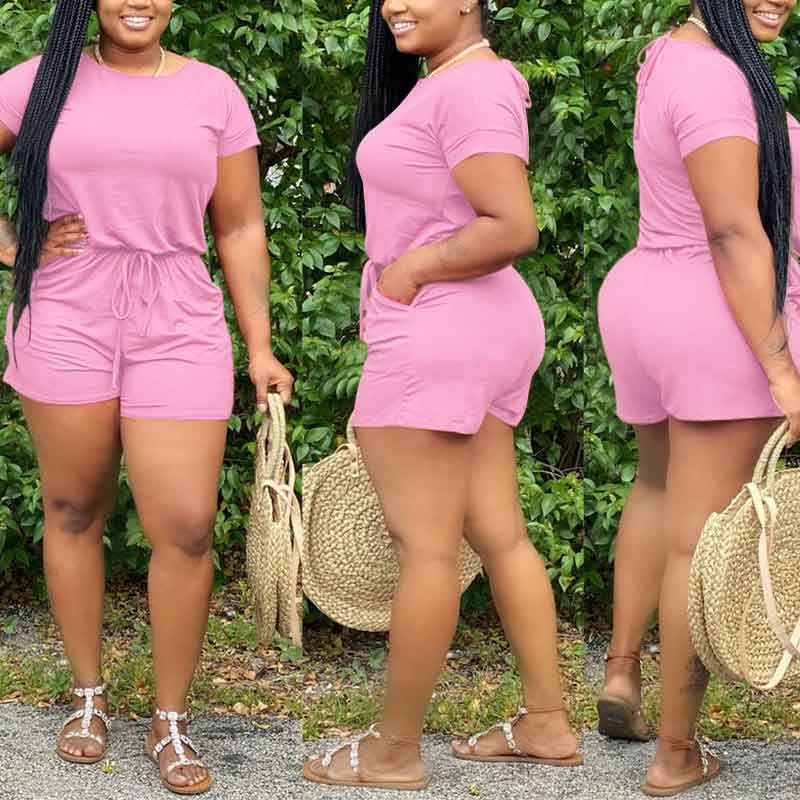 plus size jumpsuits shorts-pink-combined view-left side view