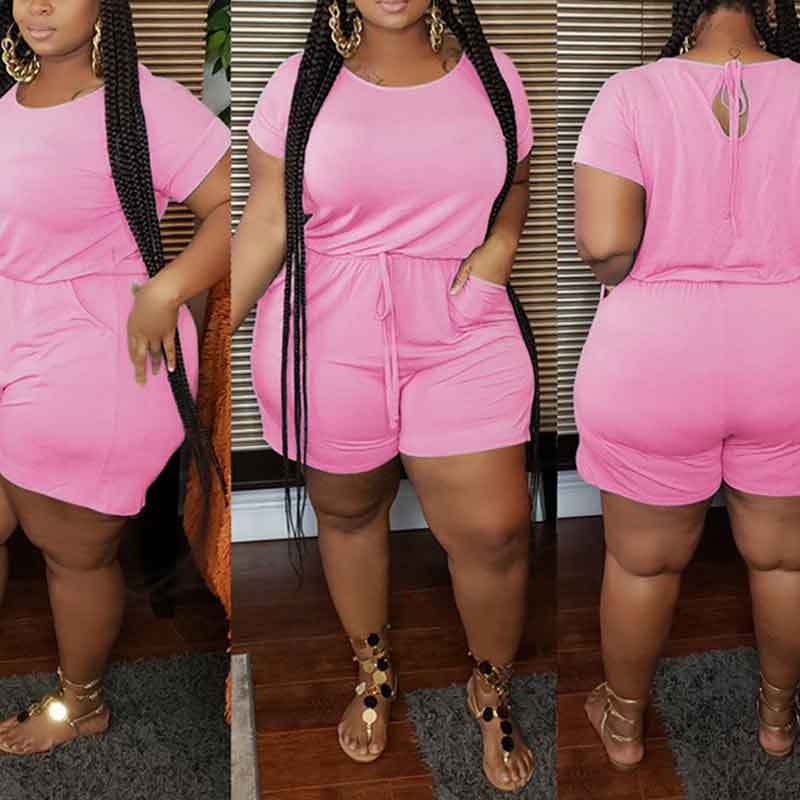 plus size jumpsuits shorts-pink-combined view-model view