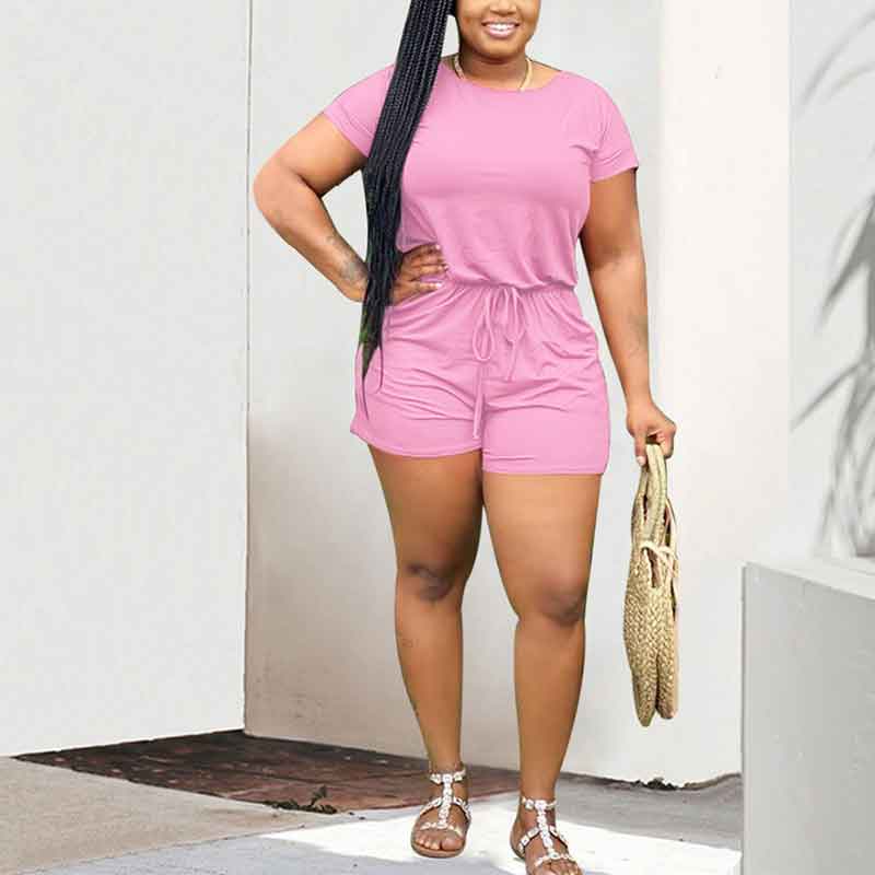 plus size jumpsuits shorts-pink-combined view-model view