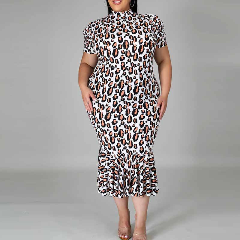 plus size leopard print dress-model figure