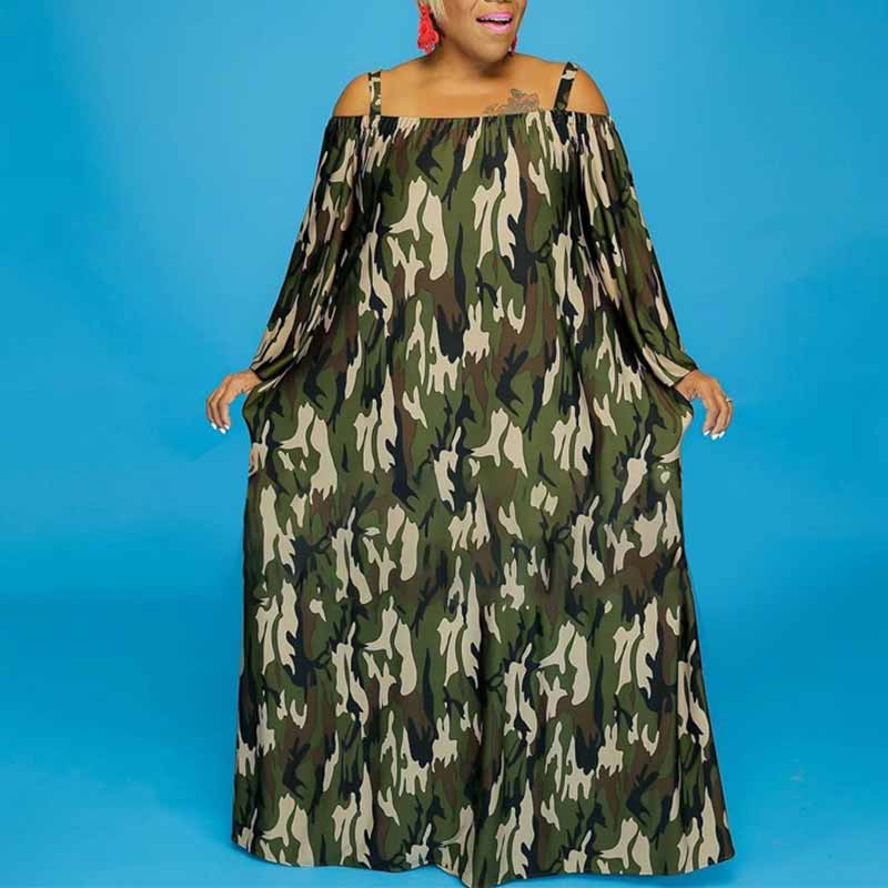 plus size long dresses casual-camouflage-front view