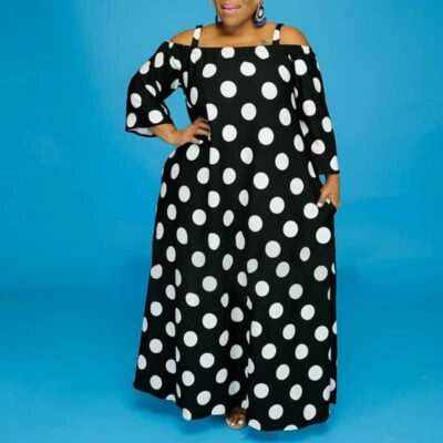 plus size long dresses casual-polka dots-front view