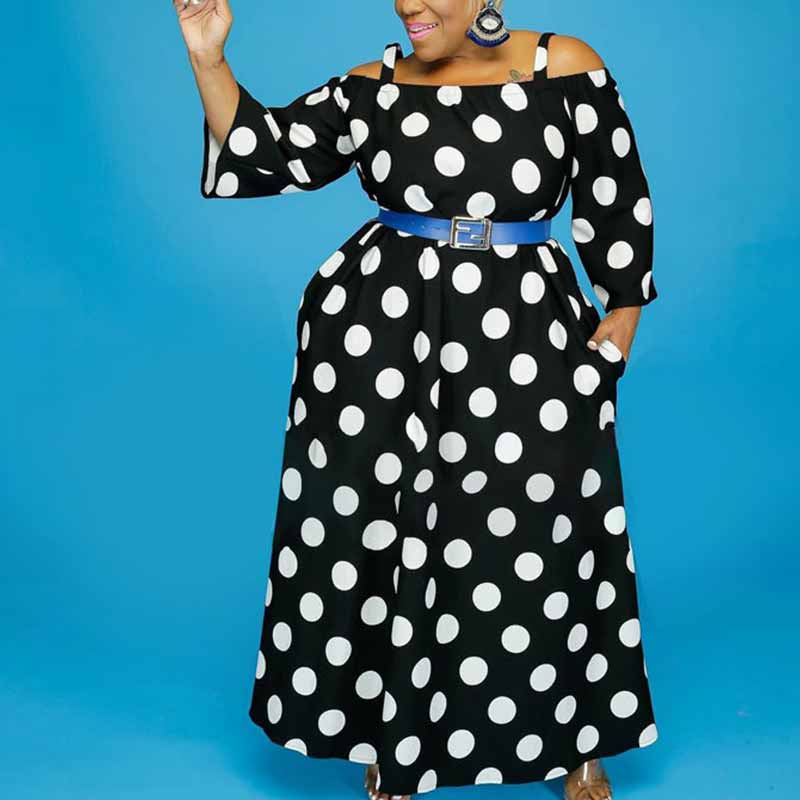 plus size long dresses casual-polka dots-model view