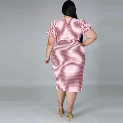 plus size midi casual dresses-red-back view