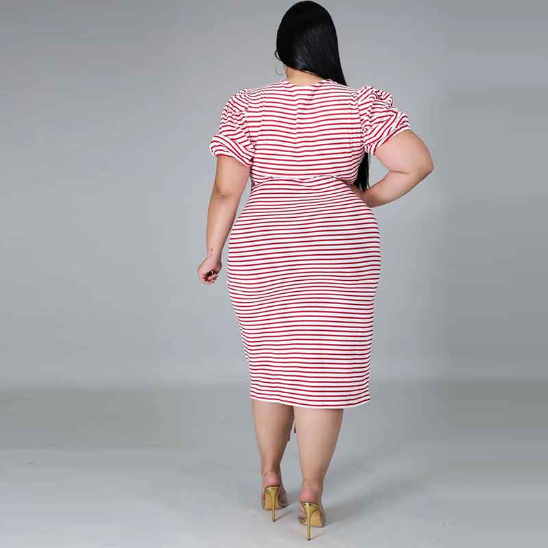 plus size midi casual dresses-red-back view