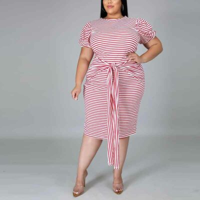 plus size midi casual dresses-red-front view