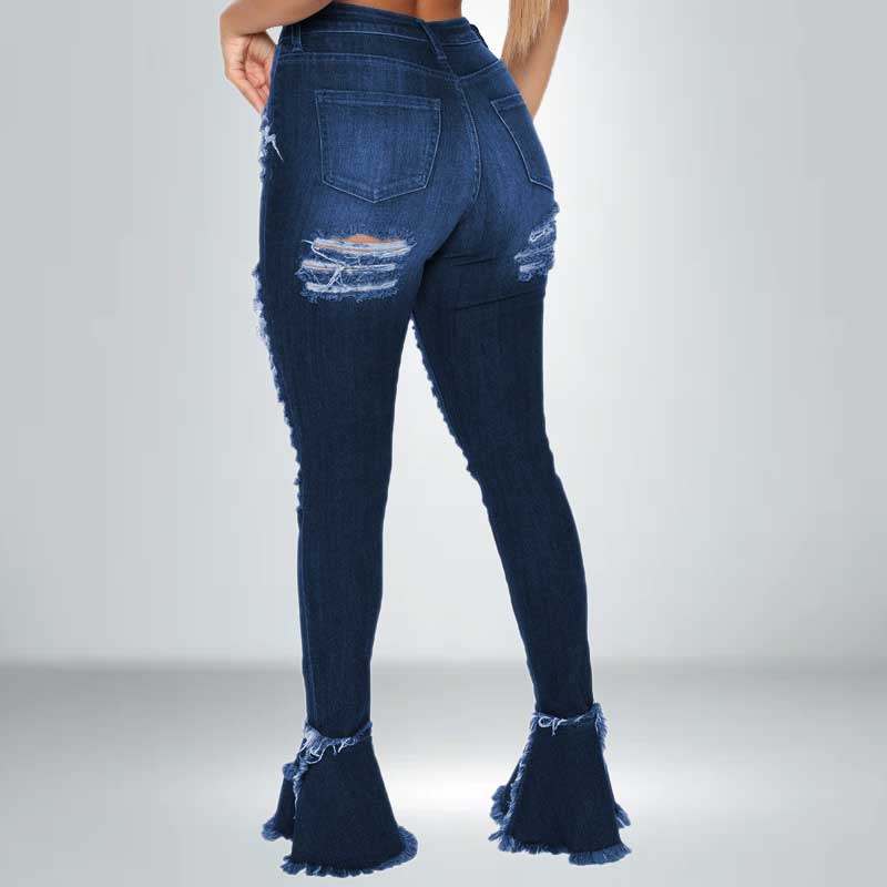 plus size ripped jean bell bottoms-blue-back view