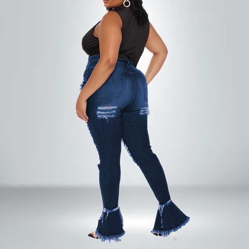 plus size ripped jean bell bottoms-blue-left side view
