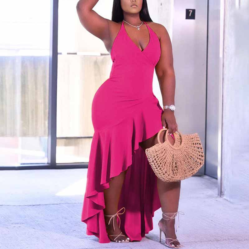 plus size ruffle dress-pink-front view