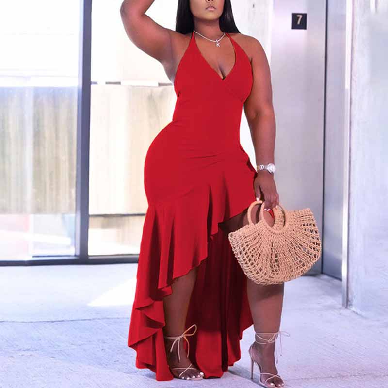 plus size ruffle dress-red-front view
