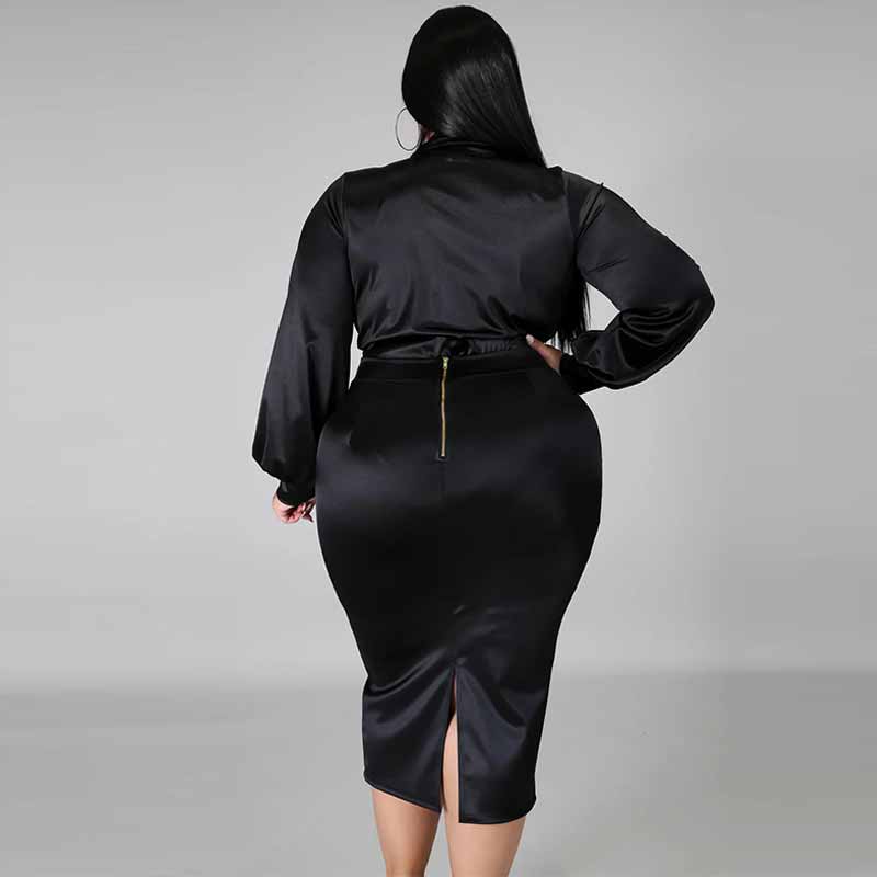 plus size skirt suits-black-back view