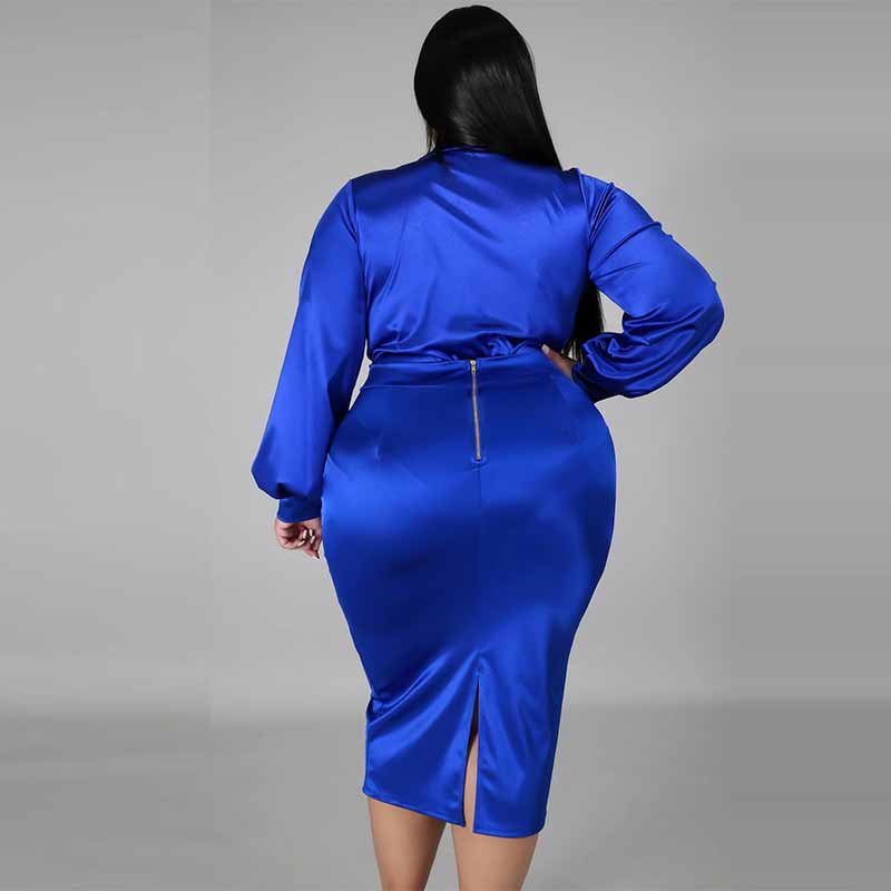 plus size skirt suits-blue-back view