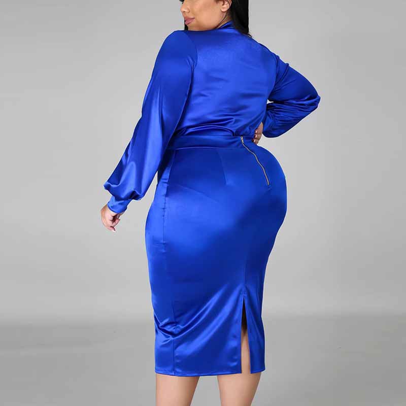plus size skirt suits-blue-left side view