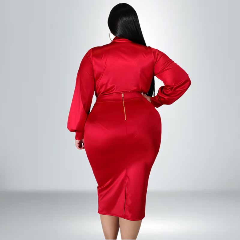 plus size skirt suits-red-back view