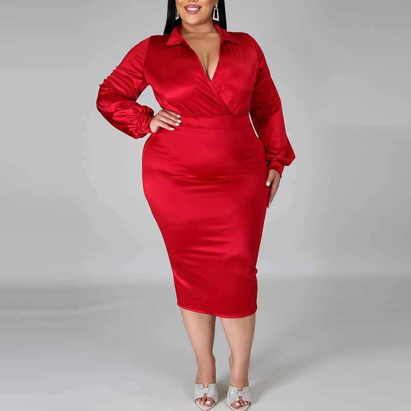 plus size skirt suits-red-front view