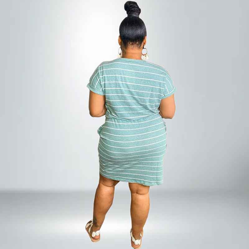 plus size striped dresses-green-back view