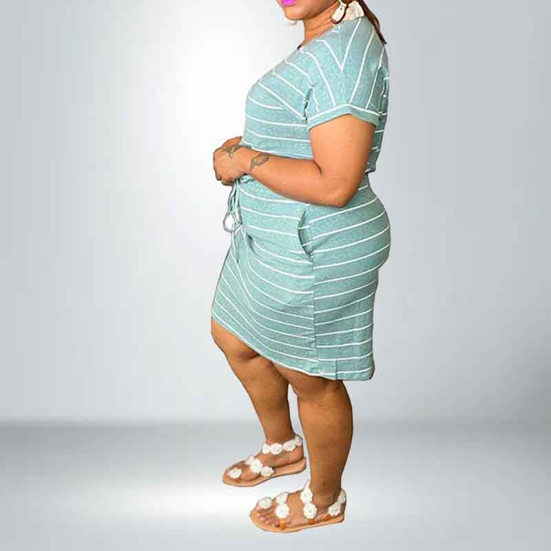 plus size striped dresses-green-left side view
