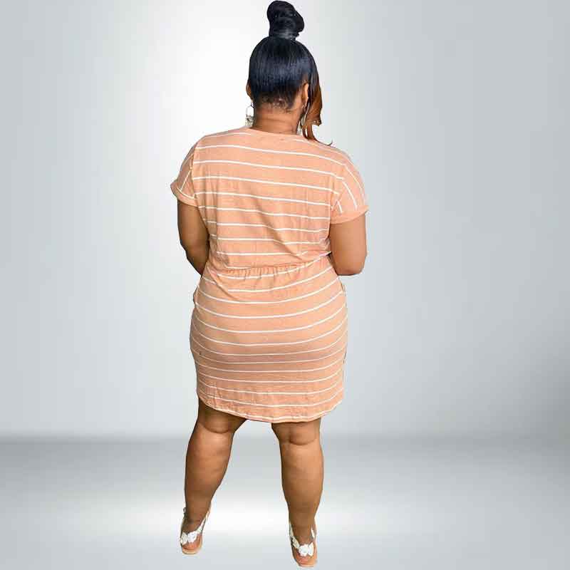 plus size striped dresses-pink-back view