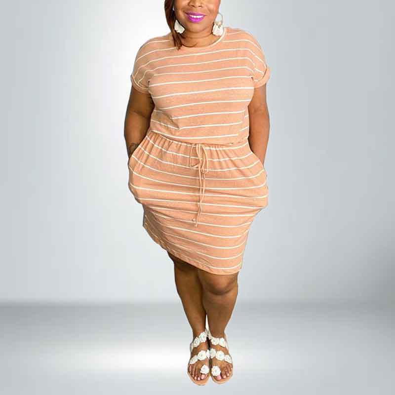 plus size striped dresses-pink-front view