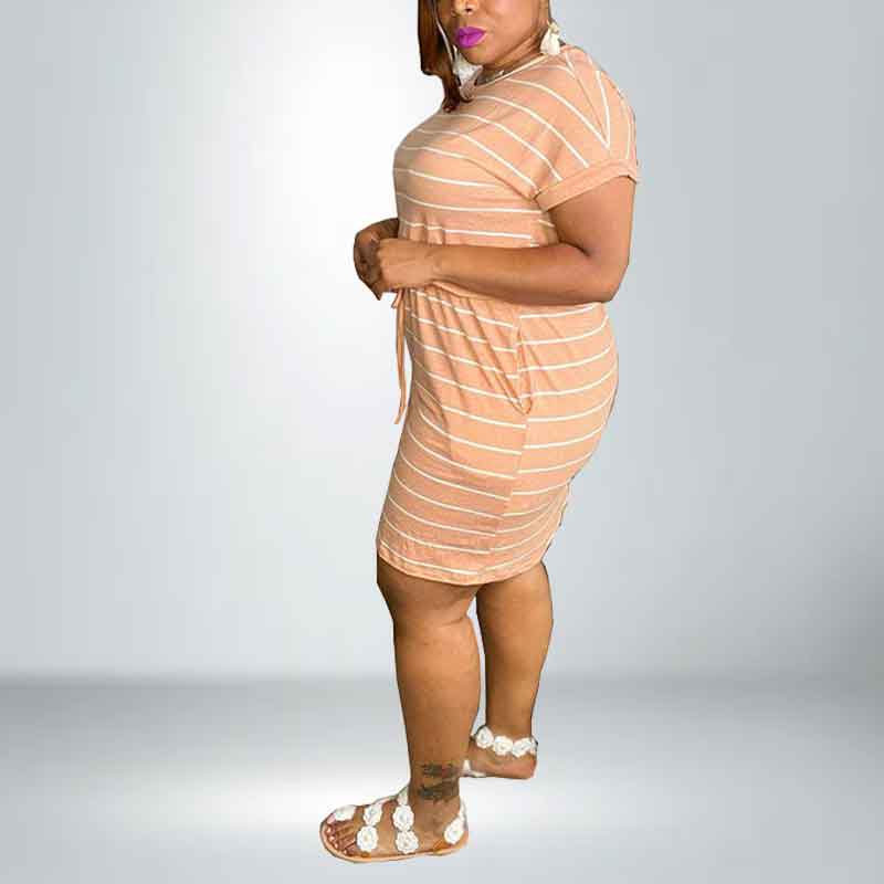 plus size striped dresses-pink-left side view