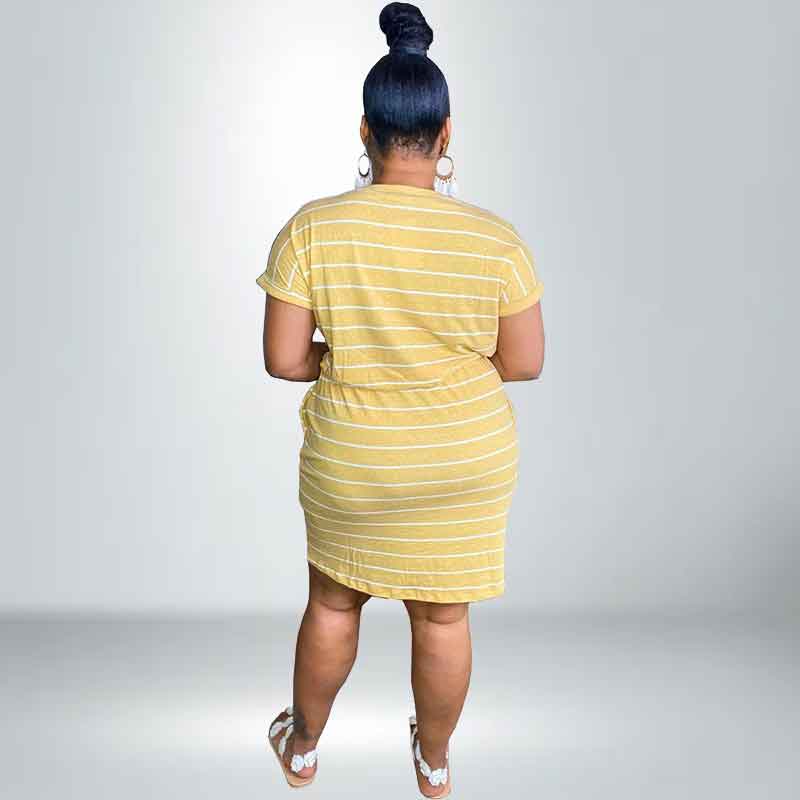 plus size striped dresses-yellow-back view