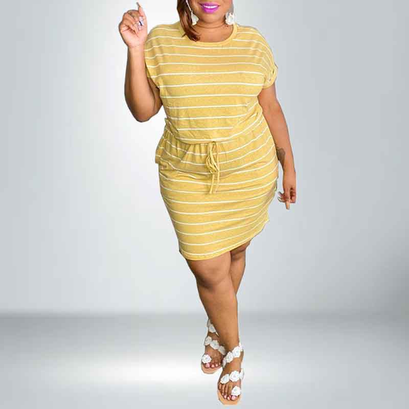 plus size striped dresses-yellow-front view