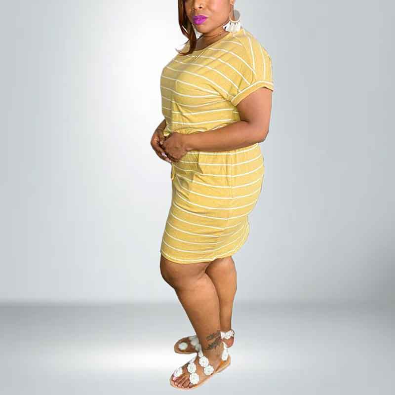 plus size striped dresses-yellow-left side view