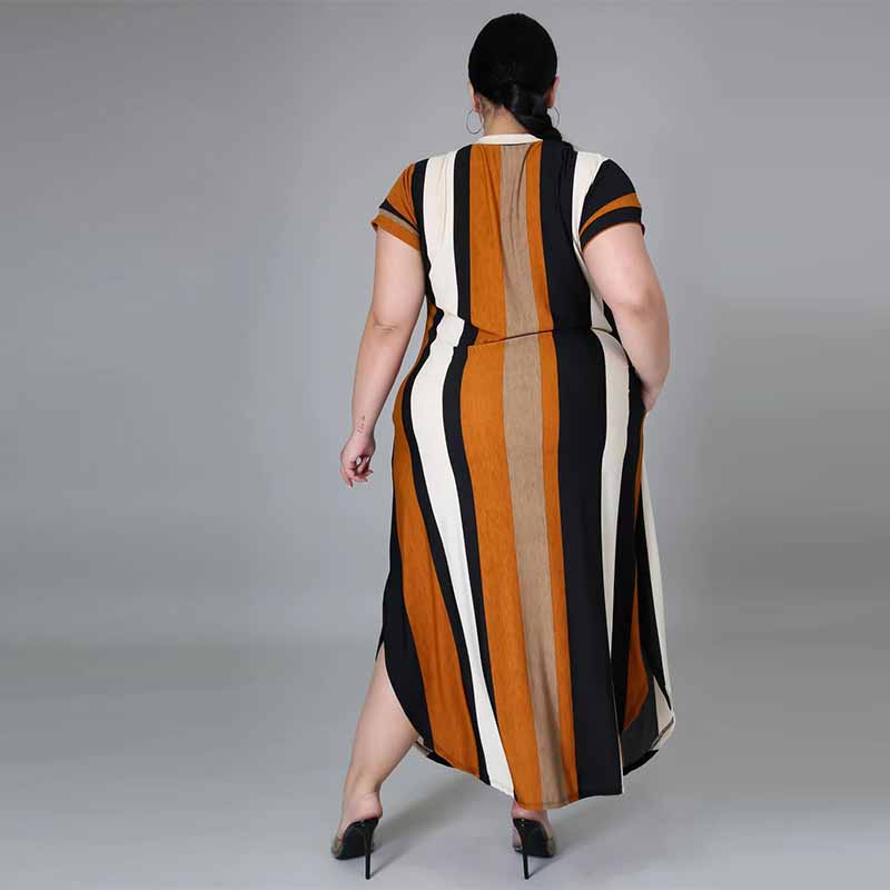 plus size v neck dresses-orange-back view