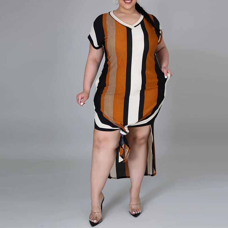 plus size v neck dresses-orange-front view