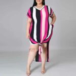 plus size v neck dresses-rose red-front view