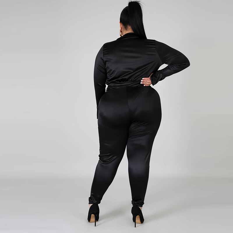 satin pants set plus size-black-back view