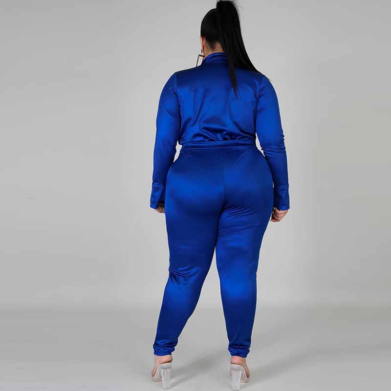 satin pants set plus size-blue-back view