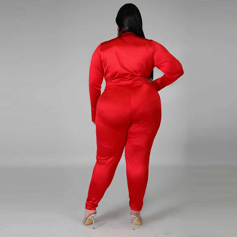 satin pants set plus size-red-back view