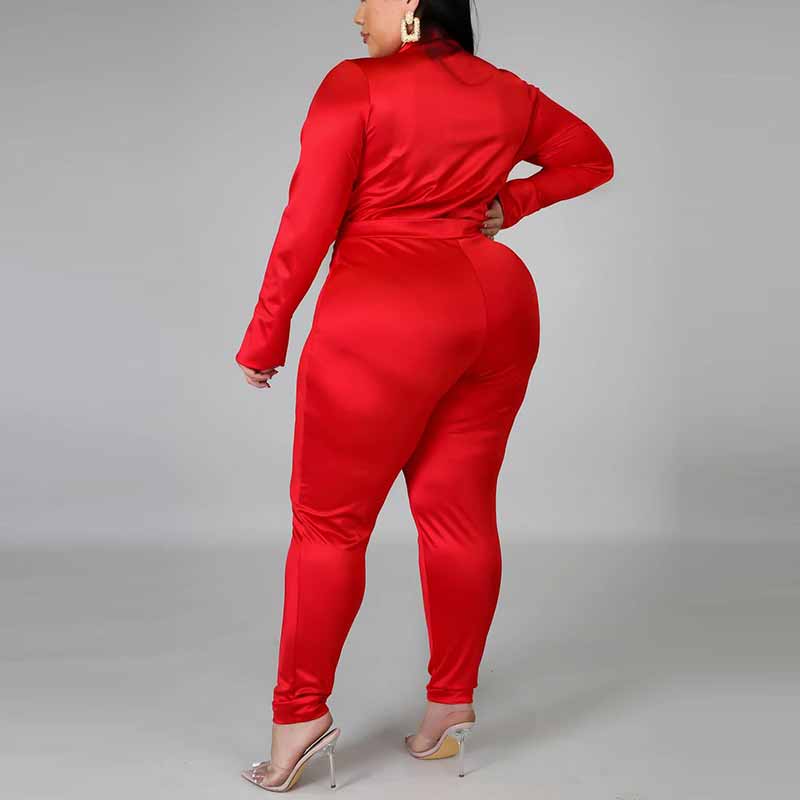 satin pants set plus size-red-left side view