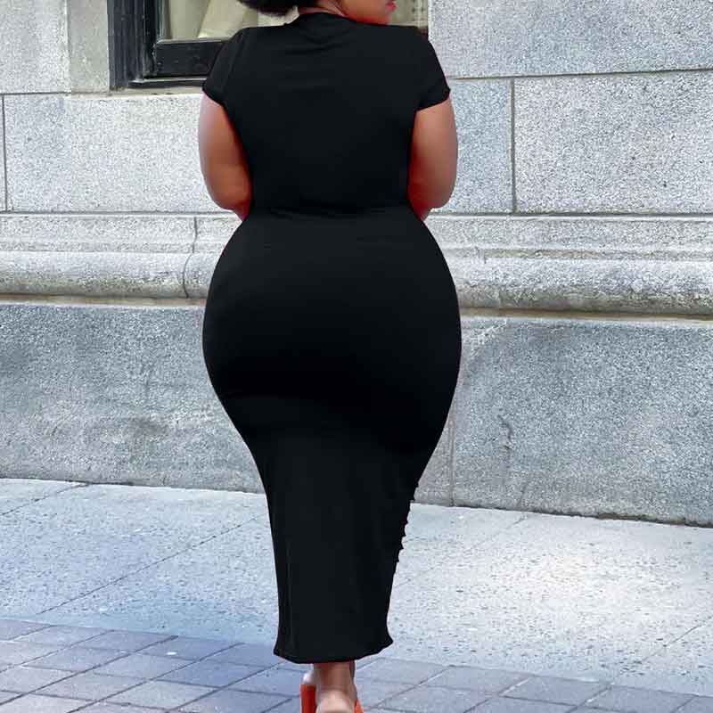 sexy plus size club dresses-black-back view