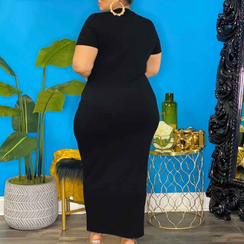 sexy plus size club dresses-black-model back view