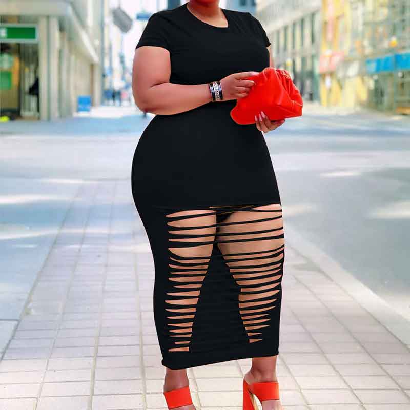 sexy plus size club dresses-black-model figure