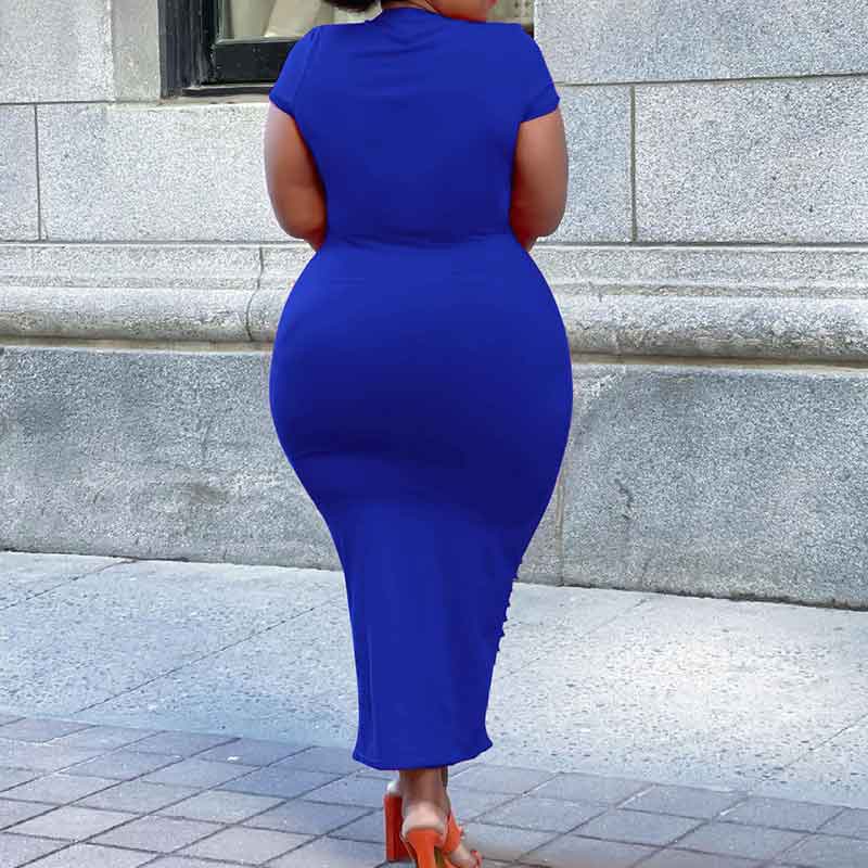 sexy plus size club dresses-blue-back view