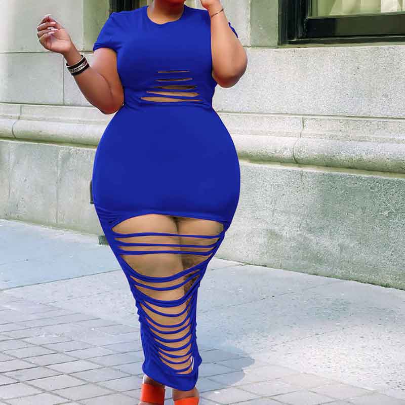 sexy plus size club dresses-blue-front view