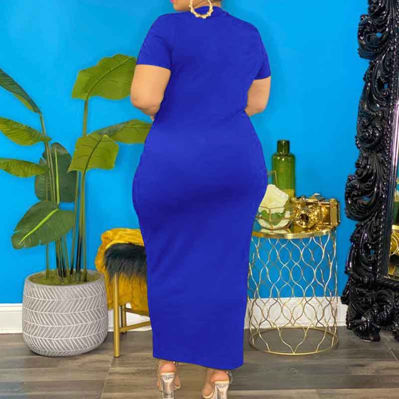 sexy plus size club dresses-blue-model back view