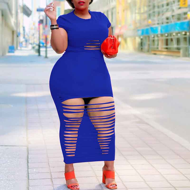 sexy plus size club dresses-blue-model figure