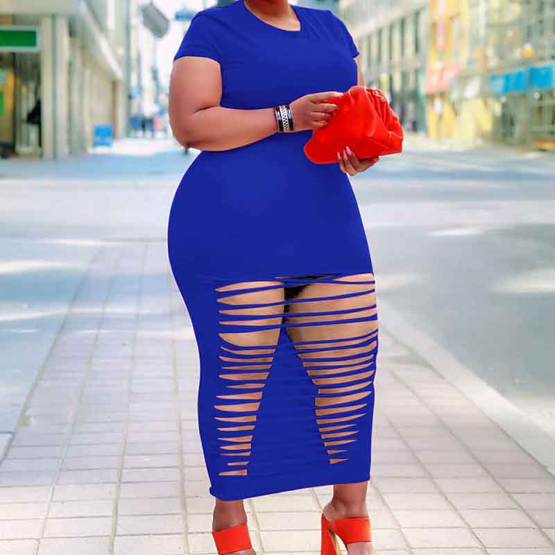sexy plus size club dresses-blue-offside view