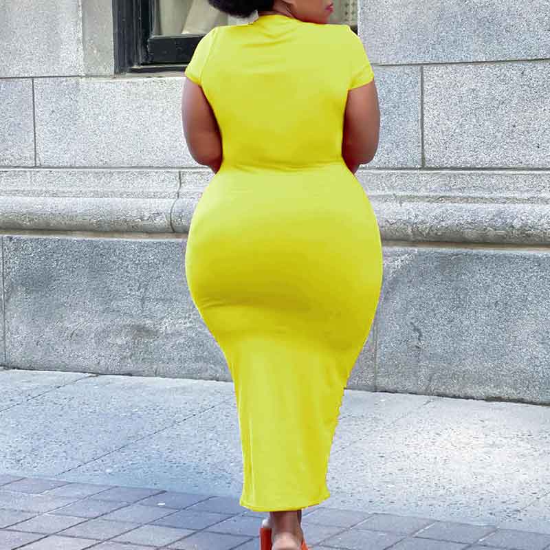 sexy plus size club dresses-yellow-back view