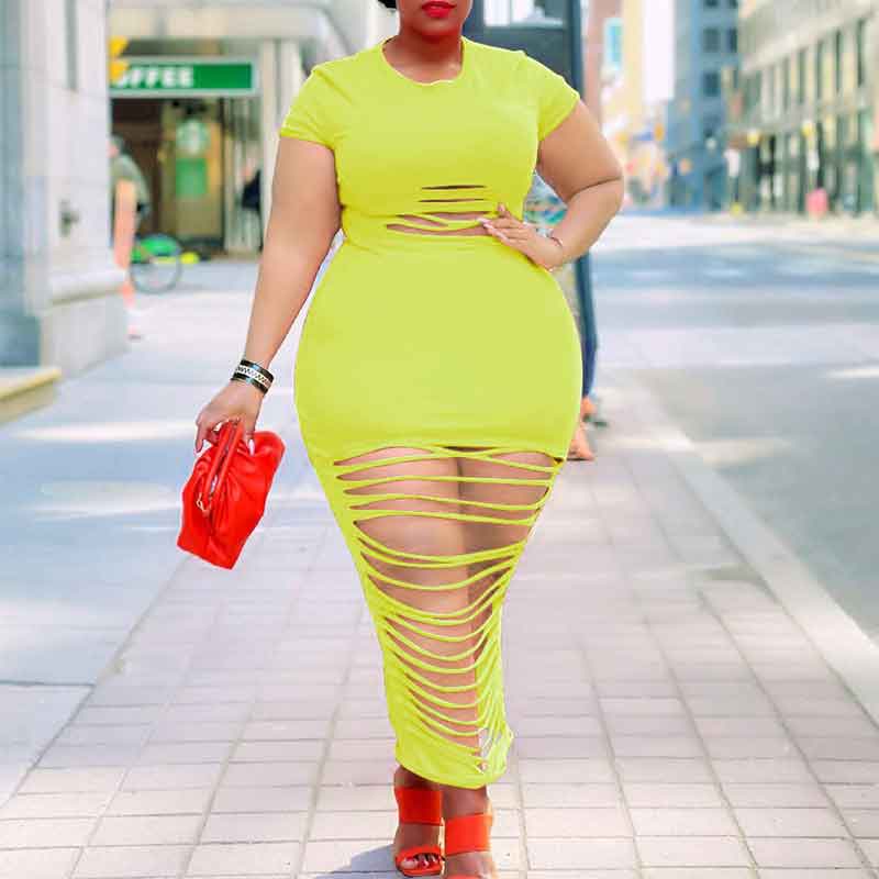 sexy plus size club dresses-yellow-front view
