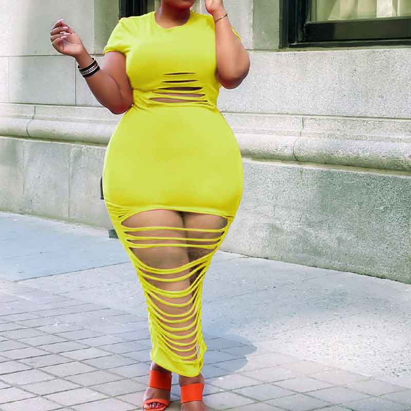 sexy plus size club dresses-yellow-full face photo