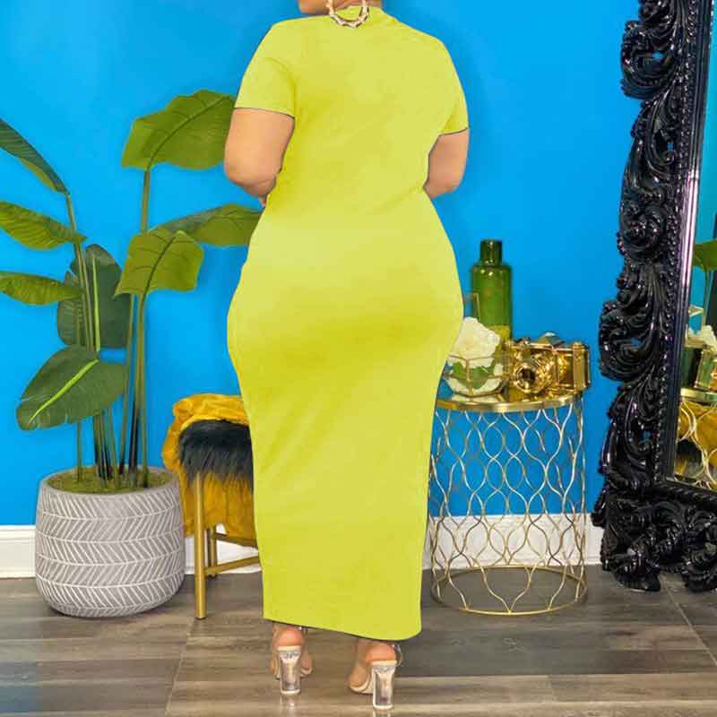 sexy plus size club dresses-yellow-model back view