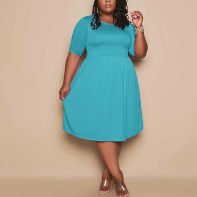 women's plus size casual dresses-light blue