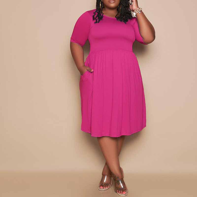 women's plus size casual dresses-rose red
