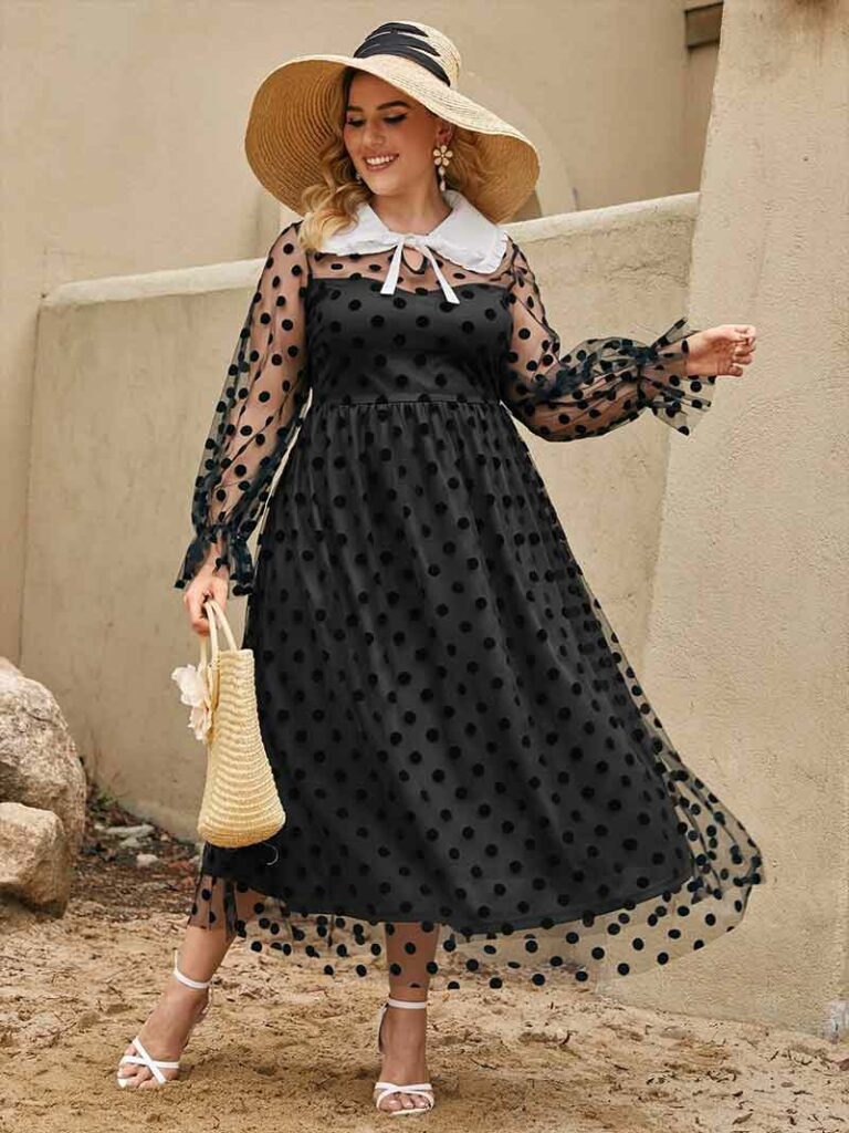 Can'T Replace The Classic Fashion Polka-Dot Plus-Size Dress-Printed chiffon dress